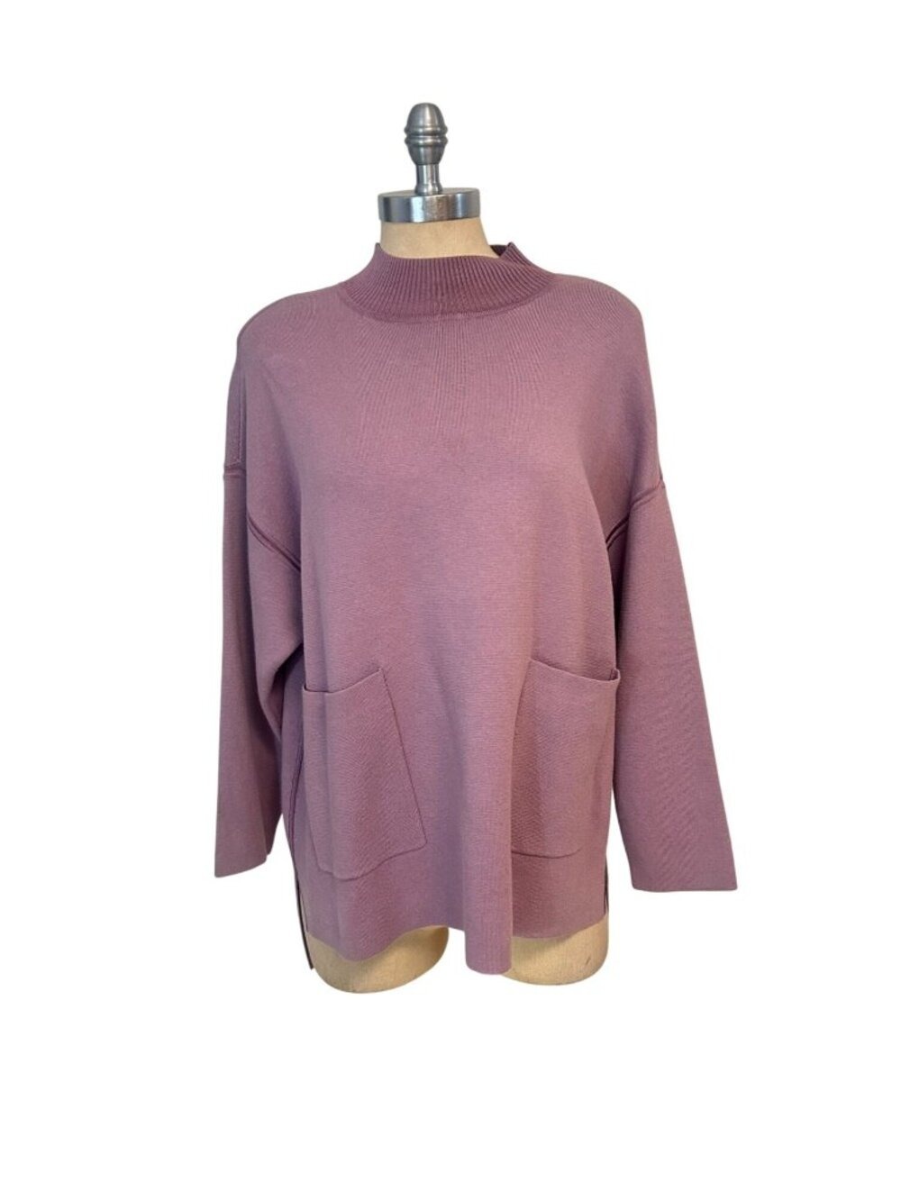 Chico’s Milano-Stitch Violet Ice Mock-Neck Pullover Sweater 3P XL Petite